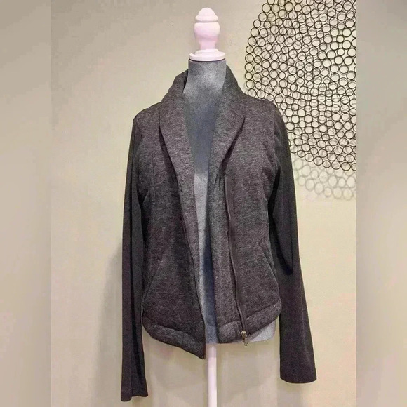 Loft - Fluffy Zip up Sweatshirt with knit arms Gray - Large - Picture 3 of 5